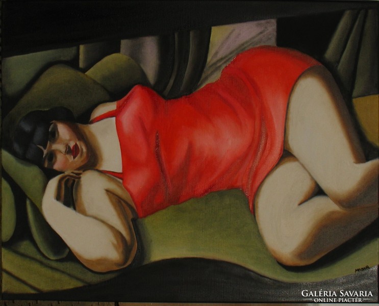Piros tunika LEMPICKA festményének másolata