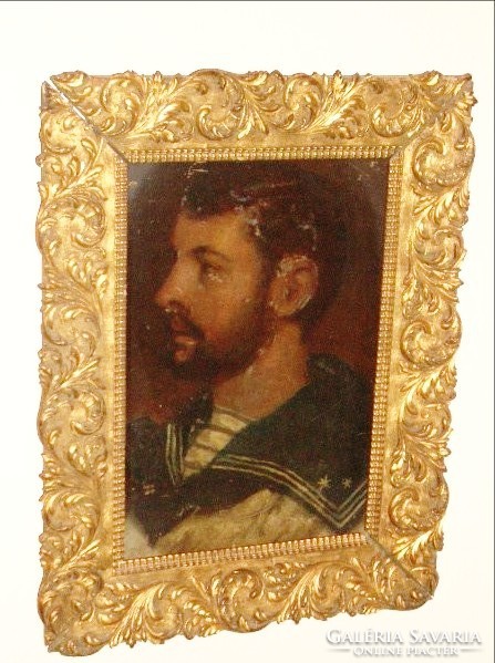 Férfi portré aranyozott keretben festmény olaj kartonra festve 