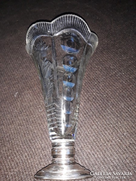 Ezüst talpú kristály váza 23,5 cm 1900 körül jelzett