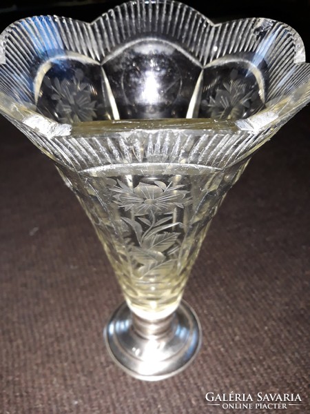 Ezüst talpú kristály váza 23,5 cm 1900 körül jelzett