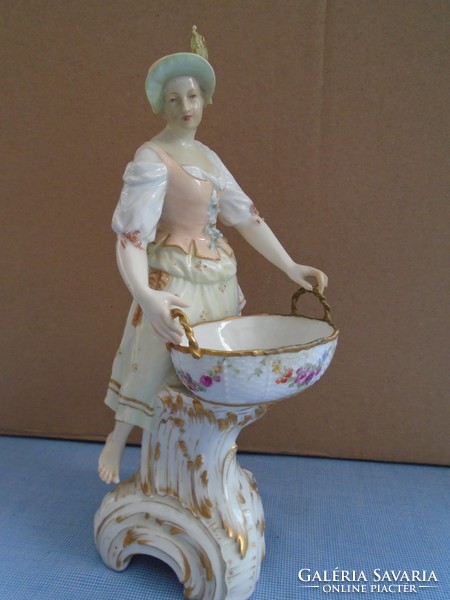 Antique kpm berlin porcelain lady with basket 24 cm