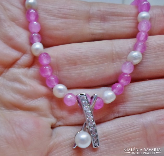 Special genuine pink spinel and pearl silver necklaces