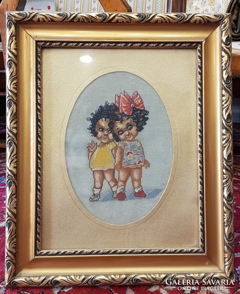 Little girl tapestry in beautiful old picture frame