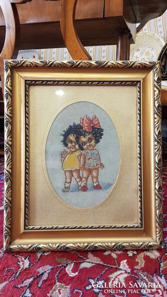 Little girl tapestry in beautiful old picture frame