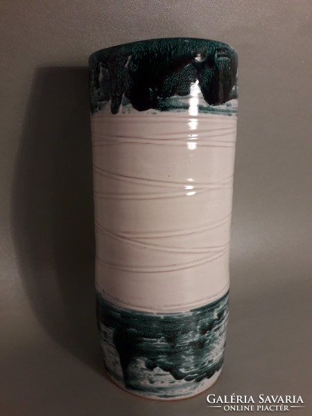 MOST ÉRDEMES VINNI!!! Pompás ajándék tárgy  Lux Elek igen ritka kerámia cilinder váza jelzett eredet