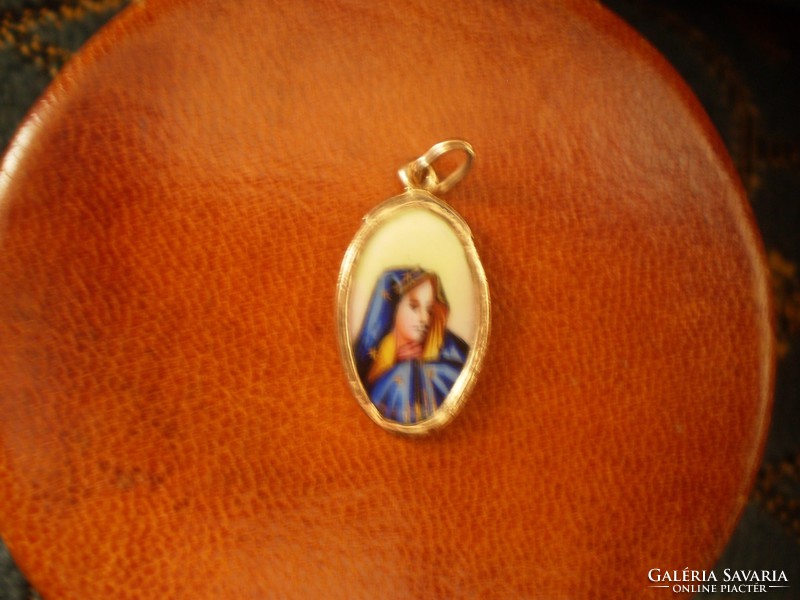 Antique gold mary pendant