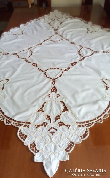 Drapp, embroidered, ribbon appliqué tablecloth