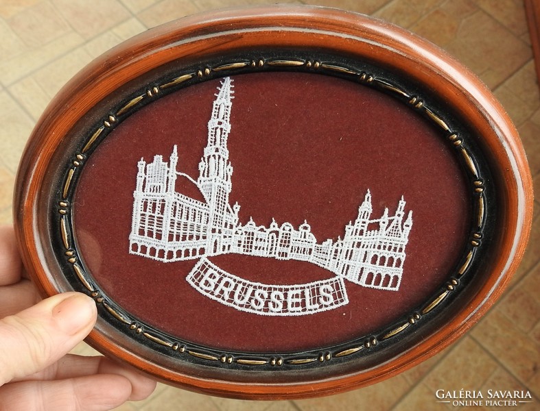 Eredeti brüsszeli csipkekép - keretezett csipke kézimunka Brüsszel - ből