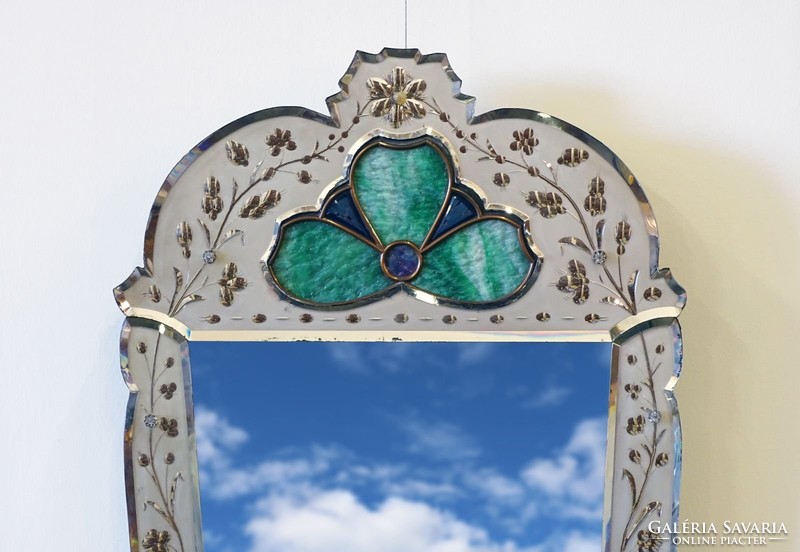 0I482 Gyönyörű antik velencei tükör 54 x 112 cm