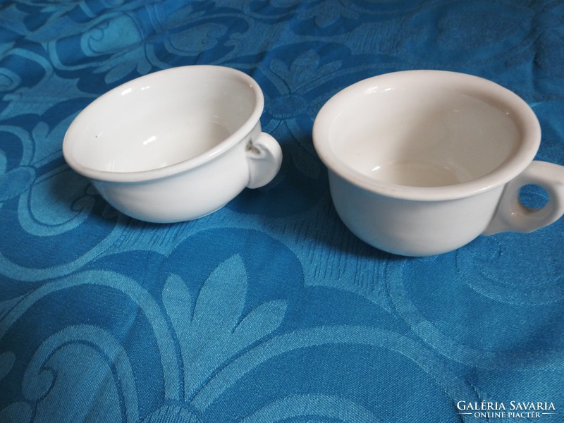 Pair of antique thick village Biedermeier white soup bowls