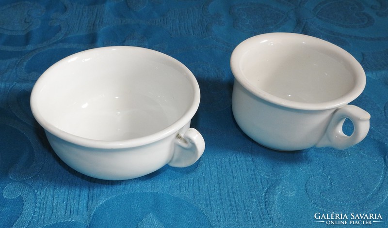 Pair of antique thick village Biedermeier white soup bowls