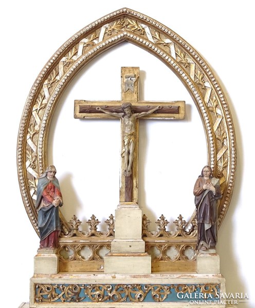 0U697 Antik imaszekrény oltár faragott szobrokkal
