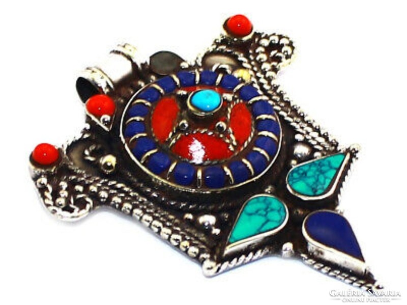 Original Tibetan ethnic pendant with turquoise and silver coating