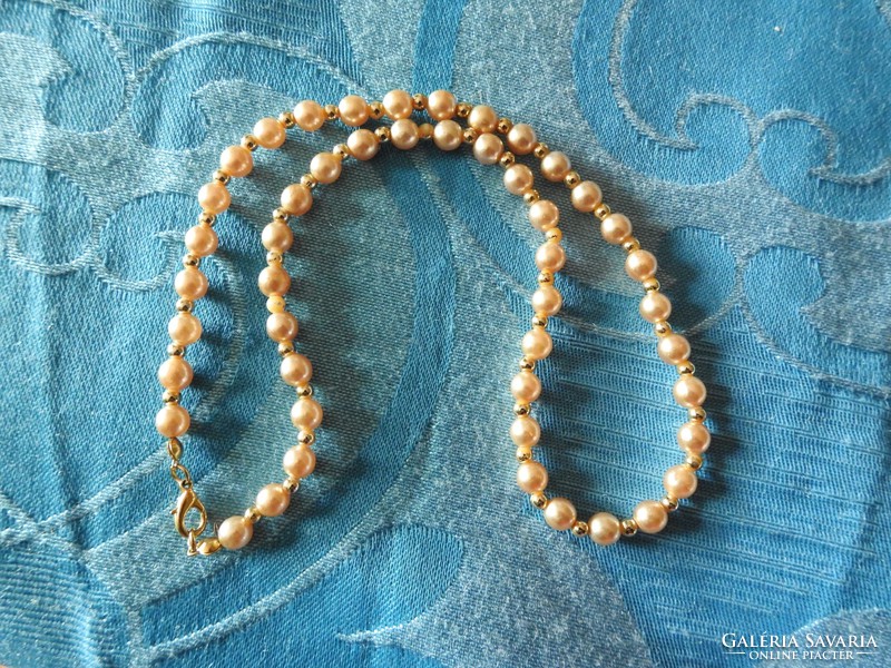 Egysoros antik gyöngysor - gyöngy nyakék kétféle gyönggyel