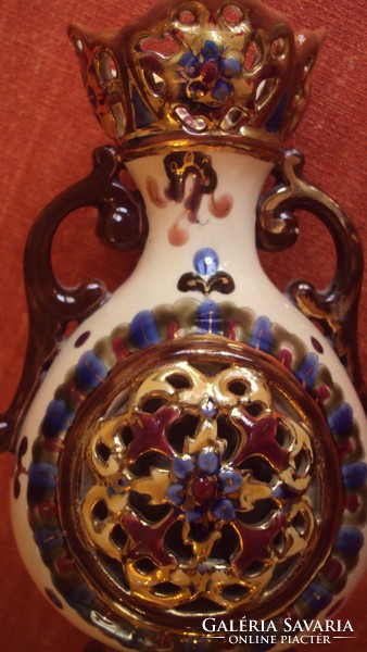 Antique vase with lace-pierced wall, majolica by josef steidl-znaim (c. 1880-90)