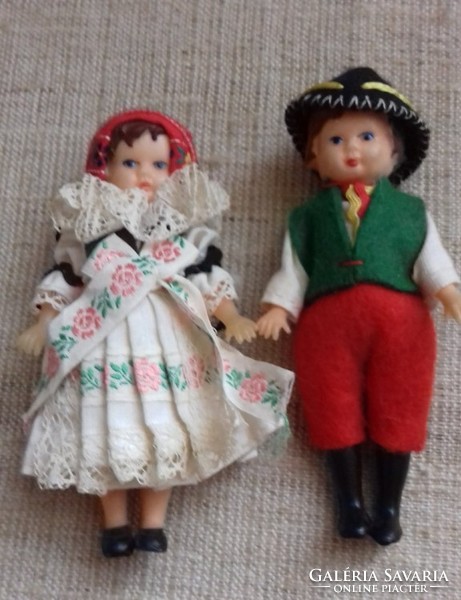 2 retro rubber dolls in folk costume in one