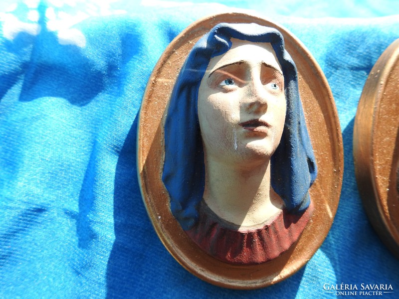 Antique ceramic mural couple - virgin mary and jesus