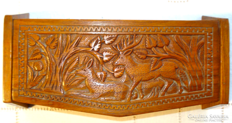 Hand-carved folk art deer knife storage box