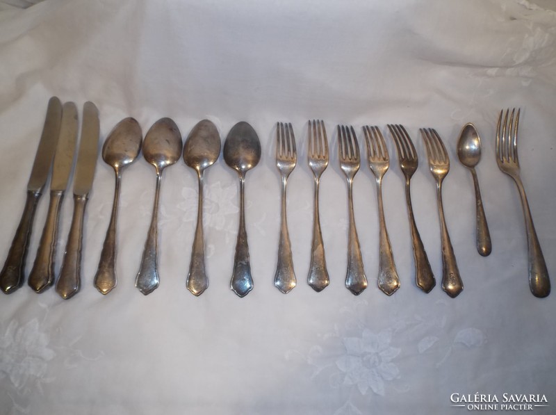 Cutlery - 15 pieces !!! - Marked - silver plated - monogrammed - antique - 90 marks - Austrian