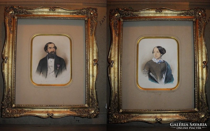 Frederick Lieder and son: bidermeier woman + man portrait nowotny vienna painting 1847 + contemporary frame