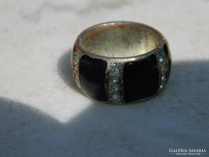 Antik ezüstözött köves bronz gyűrű