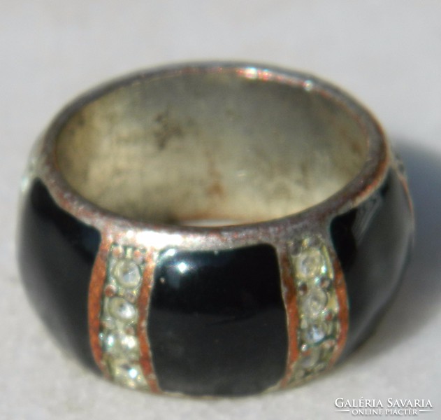 Antique silver-plated stone bronze ring