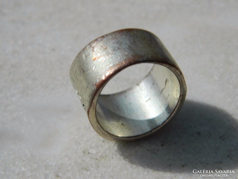 Antique silver-plated bronze ring with flower engraving