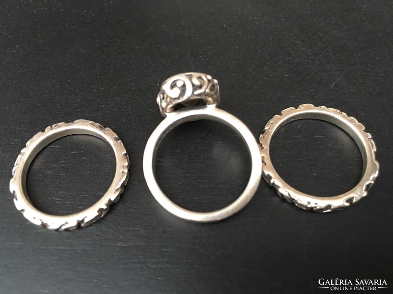 Silver ring set (3 pcs) with smoky quartz stone (silpada)