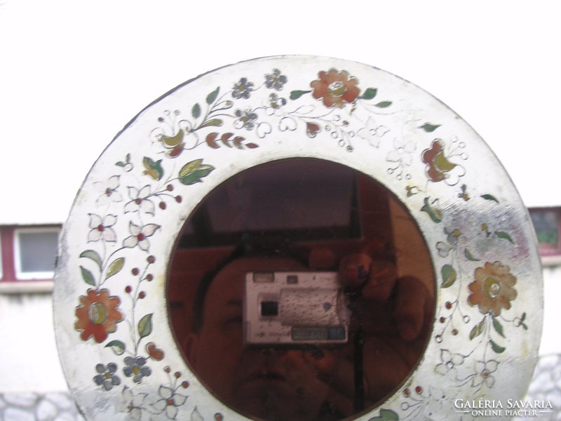 Antik tükör , festett üvegkerettel , a 30-as évekből, 21 cm