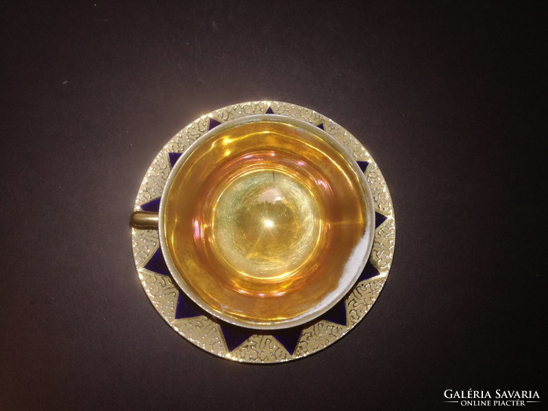 Cseh Altwien- Gazdagon aranyozott kobaltkék csésze és csészealj - EP