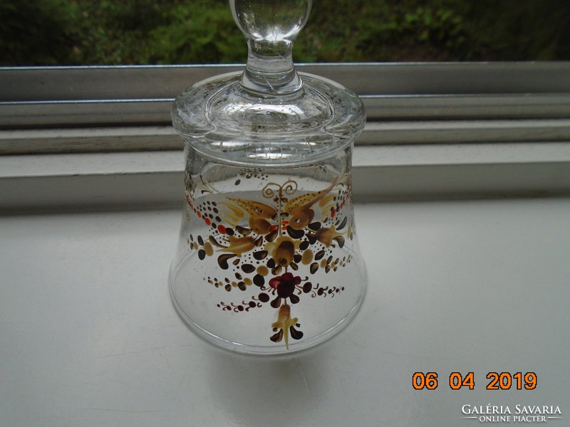 Biedermeier hand-painted flower, bird, heart pattern, many bubble craft glass stemware