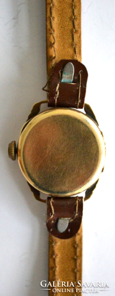 Gold women's wristwatch regnis with functional brown leather strap