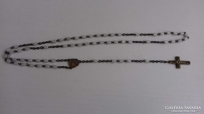 Old rosary reading ebony with inlaid copper cross