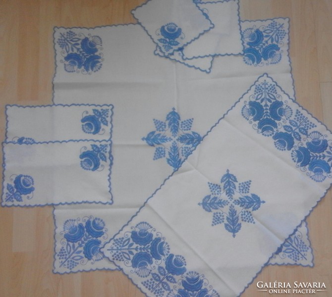 Needlework set with blue embroidery
