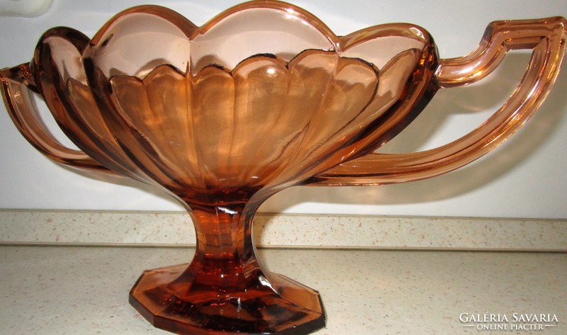 Art nouveau pink salmon colored glass table centerpiece with base
