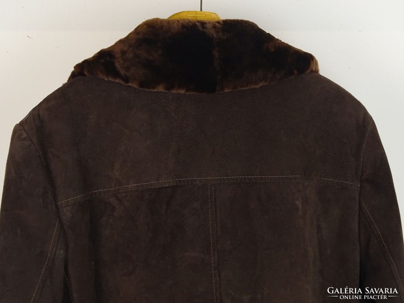 0W263 Régi barna hasítottbőr kabát bőrkabát 56