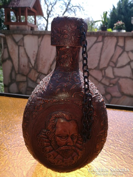 Cervantes Spanish leather flask,