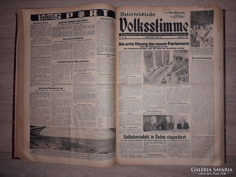 Óriás formátumú antik egyedi Wolksstimme osztrák újság egybe kötve 1956