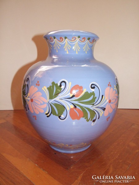 Glazed ceramic floor vase with marked folk pattern