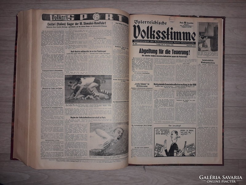 Óriás formátumú antik egyedi Wolksstimme osztrák újság egybe kötve 1956
