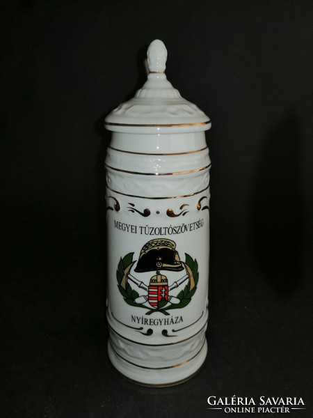 Rare Hólloháza porcelain fireman's relic beer mug with lid - ep