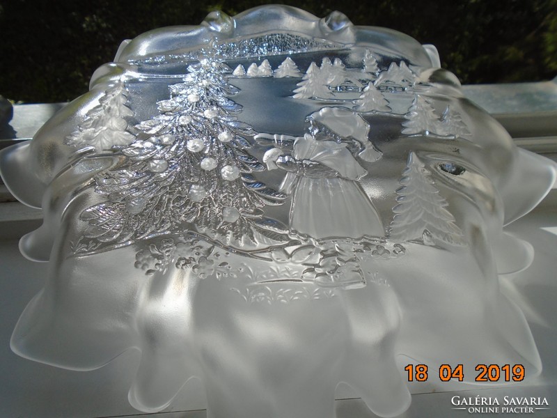 Spectacular opal glass Christmas decorative bowl with ruffled high rim 34 cm