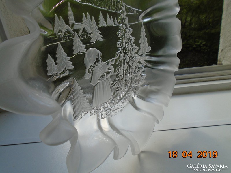 Spectacular opal glass Christmas decorative bowl with ruffled high rim 34 cm