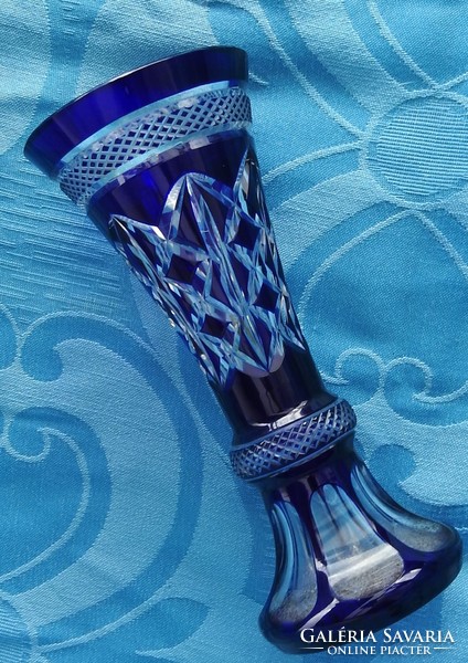 Hand polished deep blue bieder crystal vase - vase