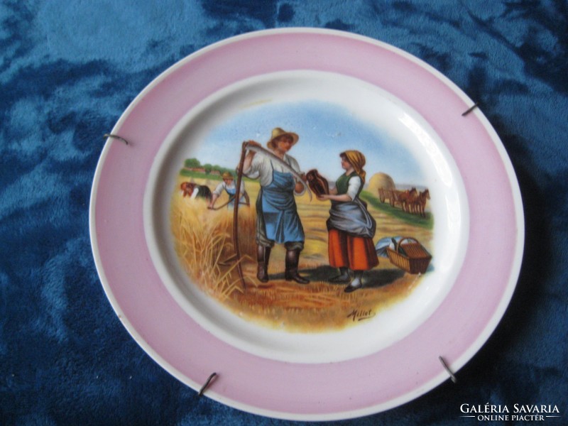 Haviland, beautiful, / French / majolica wall plate, rural idyll at harvest time, signed!