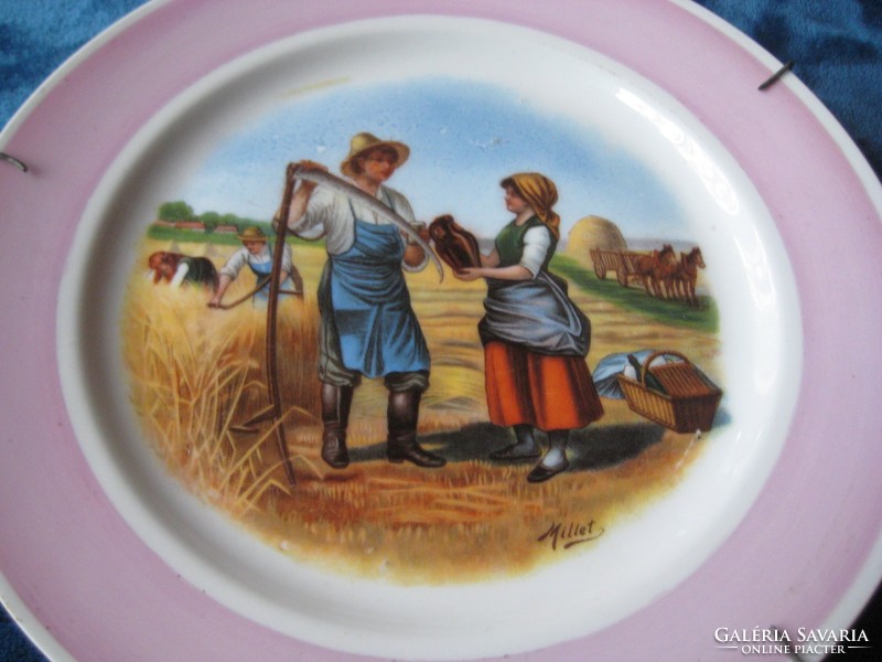 Haviland ,  szép  ,  / francia  / majolika  fali tányér   ,, vidéki idill  aratáskor  , szignós !