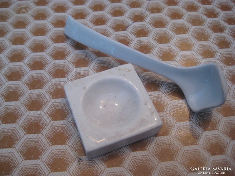 Zsolnay, old star of David, pharmacy tools, jar 4.2 cm, spoon 11 cm
