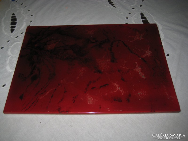 Zsolnay tile, many shades of red, beautiful labradorite, multi-fired eosin 21 x 29 cm