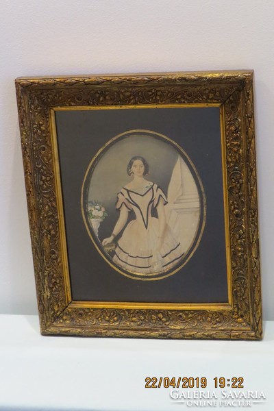 Austrian painter Middle of the 19th century: portrait of a young lady in original, extraordinary quality and condition frame