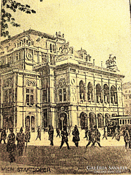 Bécsi Operaház, antik színezett rézkarc